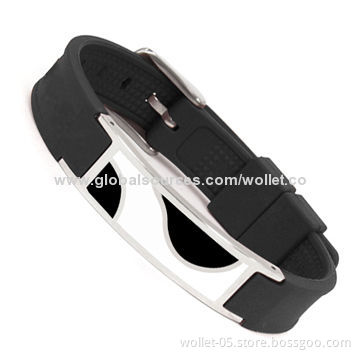 Fashionable Silicone Bracelet, Stainless Steel Clasp, Can Inset Magnets, Germanium, Negative-ion